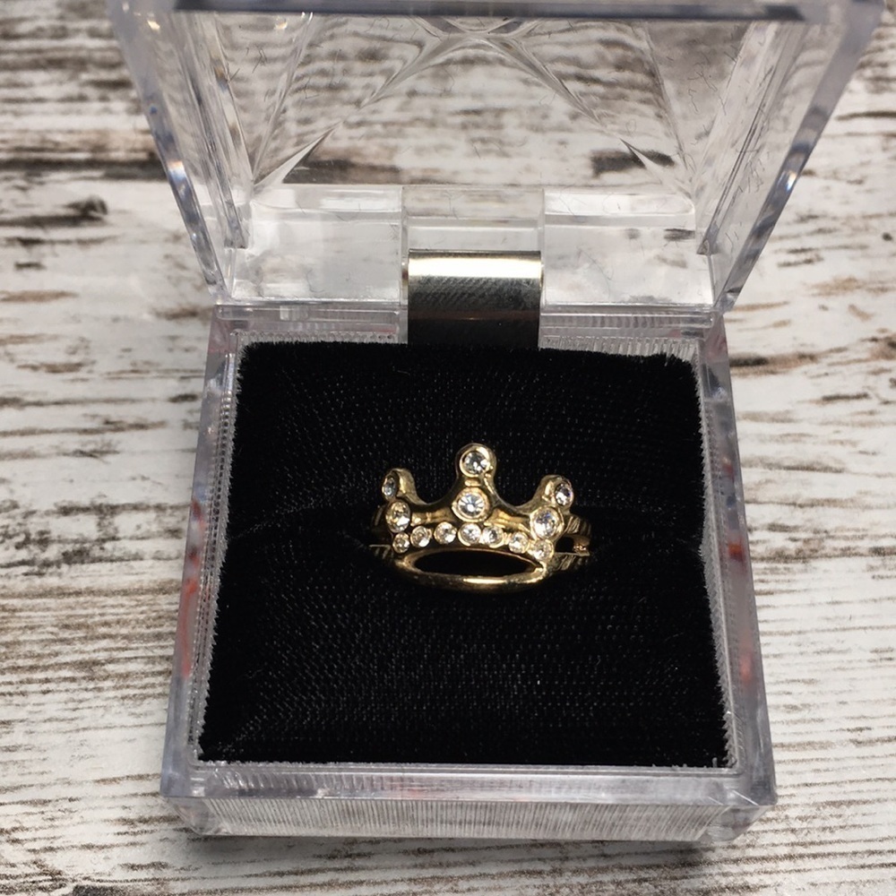 Princess Crown Tiara Ring Size 5 Faux Gold with Diamond Box